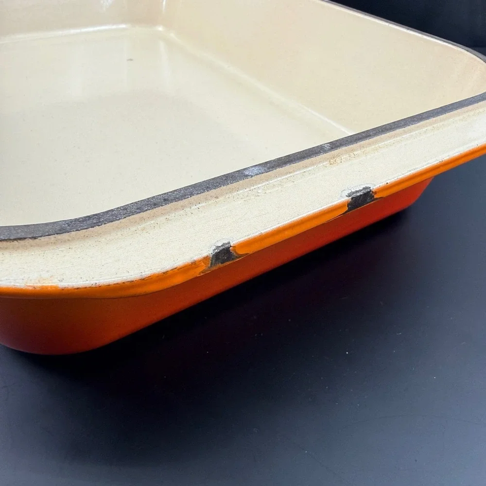 Vintage Le Creuset #40 Flame Orange Enameled Cast Iron Rectangular Baker Roaster